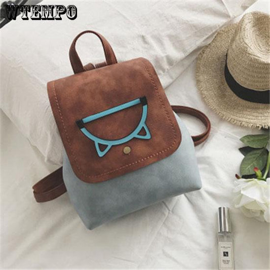 Backpack Women Solid Color PU Leather Backpack Cartoon Bag