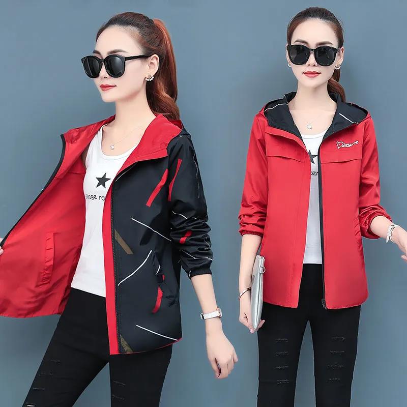 Double-sided Coat Female Loose Student Spring Autumn Casual Hood Two Sides Women Clothing Tops