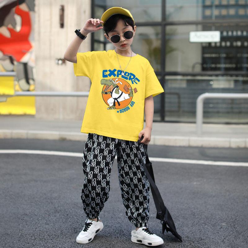 Boys' Summer Suits Big Children's Cotton T-shirts Children's Loose Casual Anti-mosquito Pants