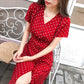 Vintage Dress French Style Polka Dot Midi Dress Long Sleeve High Waisted Retro Holiday Dress Women