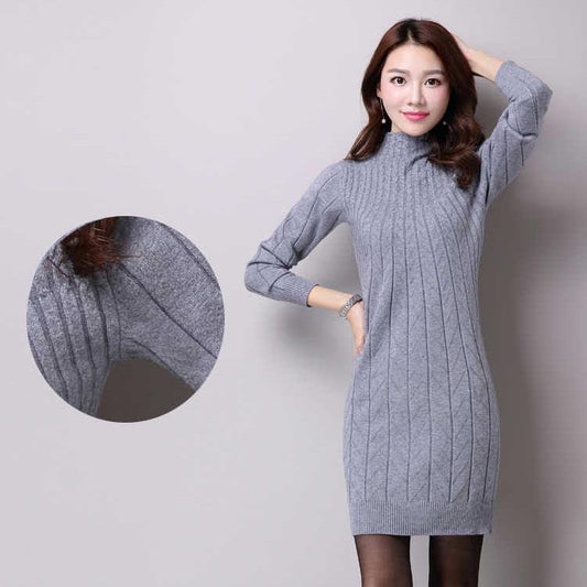 Large Size Sweater Cashmere Sweater Female Long Sweater Thin High Collar Sweater Warm Thickening