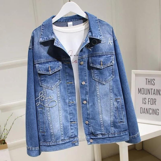 Denim Jacket Women's Spring and Autumn Style Back Sequin Embroidery Student Fashion Loose Top