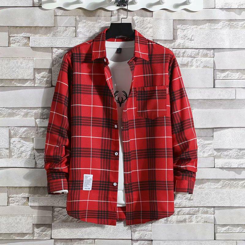 Plus Size Shirt Men T-shirts Button Up Overshirt Plaid Tees Stretch Undies Male Fashion Clothing Long Sleeves Casual Cardigan