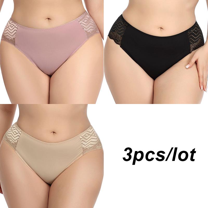 3PCS Sexy Lace Women's Briefs Large Size 2XL-5XL Seamless Mid-waist Panties Women