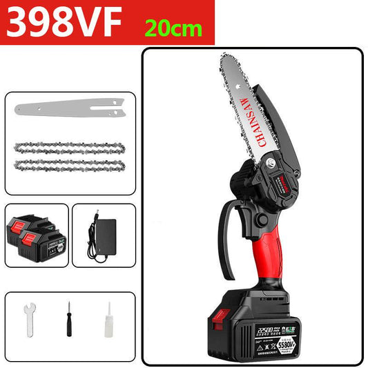 398VF 20cm Cordless Electric Chain Saw Set with 2 Batteries Wood Saw Logging Chainsaw Garden Tools