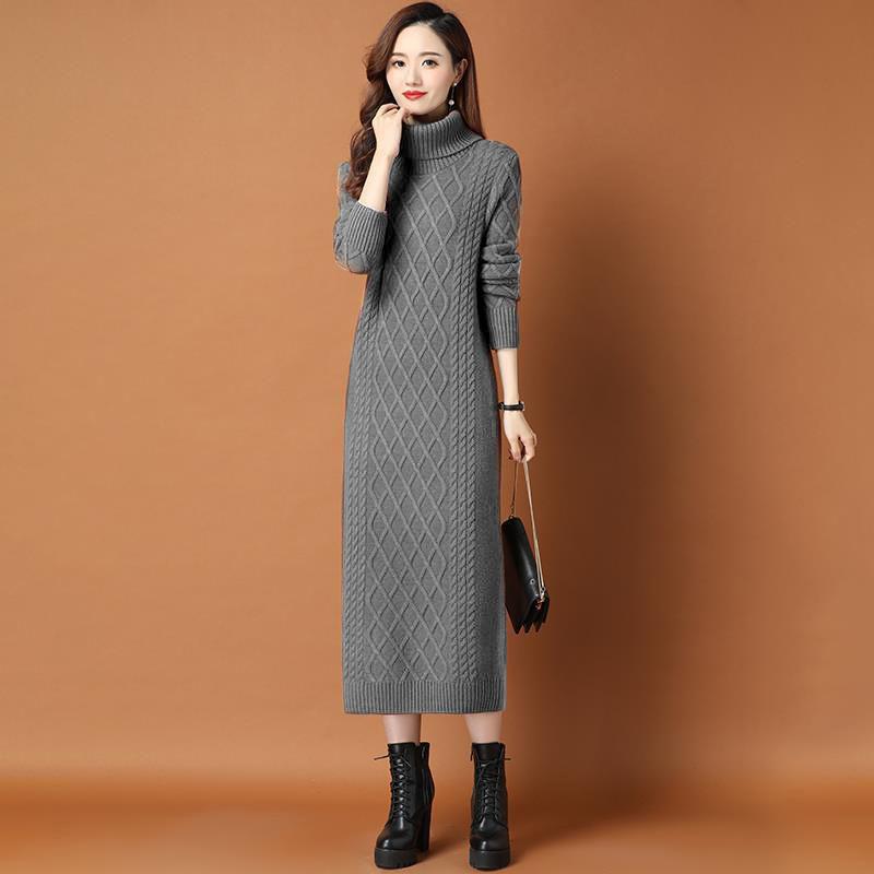 Long Outer Wear Sweater Skirt Over The Knee Autumn High-necked Pullover Rests Slimming with Coat Knitted Dress Women