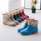 Rain Boots Ladies Mid-tube Plus Velvet Warmth and Non-slip Water Shoes High-tube Rubber Shoes Plus Cotton Thick Water Boots Overshoes