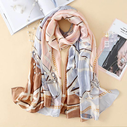 Flower Wrap Shawl Silk Imitation Satin Women Elegant Scarf  All-match Headscarf Sunscreen Gauze Shawl