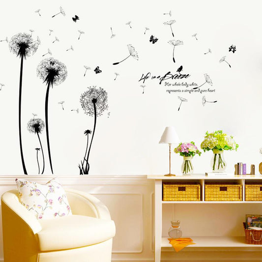 Black dandelion romantic wall stickers Living room sofa bedroom wall removable waterproof stickers