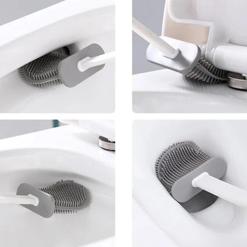 Toilet Brush Set No Dead Ends Wall-mounted Household Free Punch Wall-mounted Racks Creative Silicone Toilet Brush