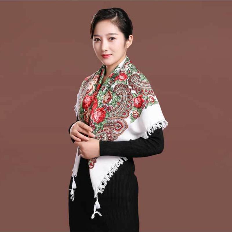 Women's Ethnic Style Square Scarf Printed Shawl Fringed Cotton Scarf Autumn and Winter Warm Embroidered Shawl Multifunctional Turban Shawl Scarf