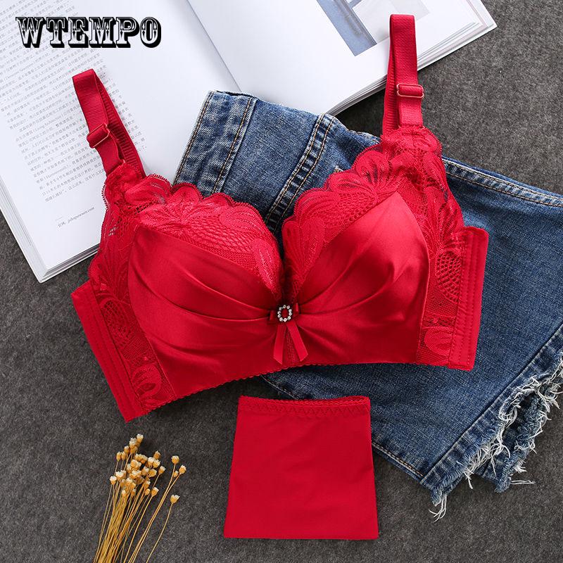 Summer No Steel Ring Gather Thicker Bra Adjust Ice Silk Thin Seamless Girl Underwear Women's Bra Set