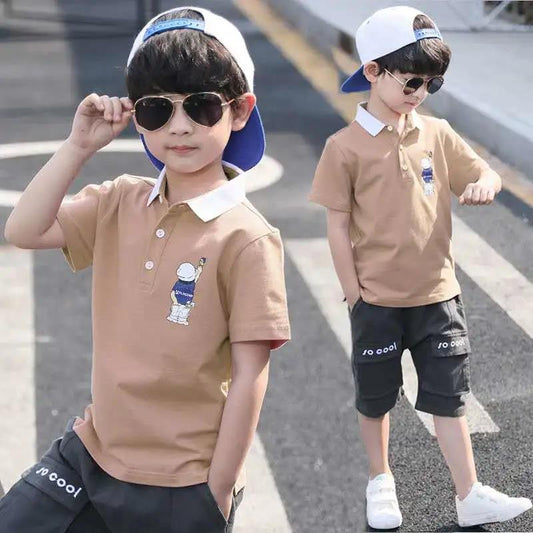 Set Boy Clothing 2021 Summer Casual Cotton Kids Turn-down Top + Black Shorts Toddler Short Sleeve Golf Sports Outfits