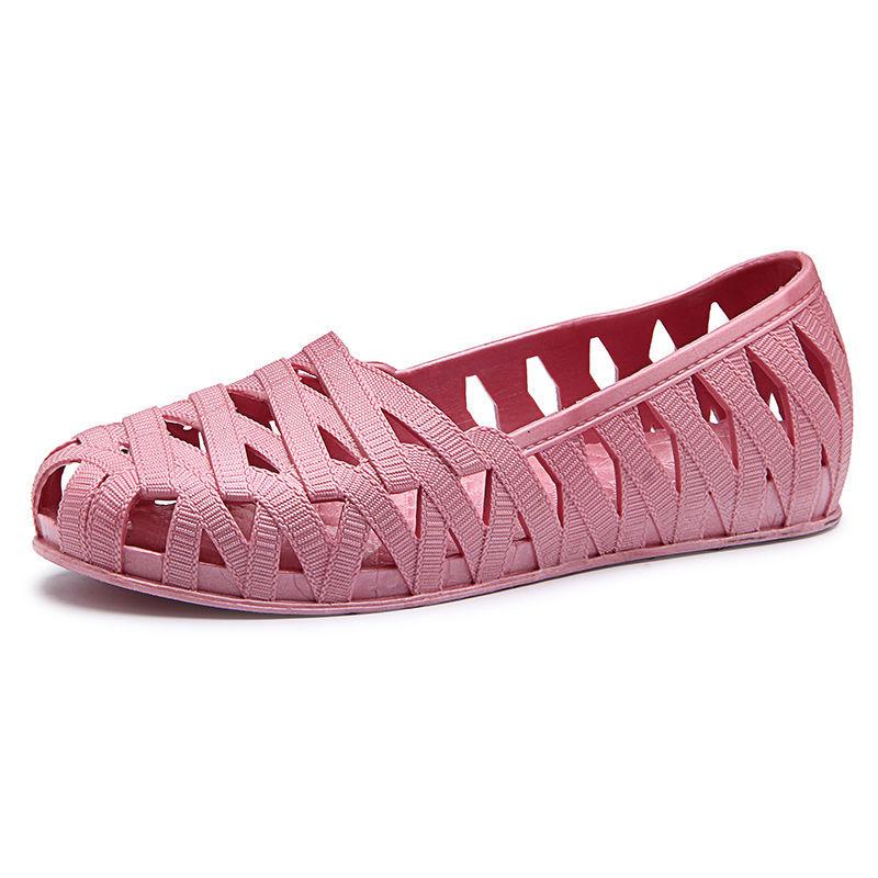 Summer Plastic Sandals Flat-bottom Hole Shoes White Plastic Shoes Non-slip Beach Hollow Sandals Women