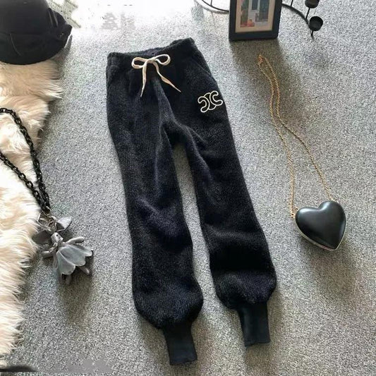 Winter Thickened Imitation Mink Velvet Knit Loose Pipe Pants High Waist Thin Harem Pants Casual Pants Women