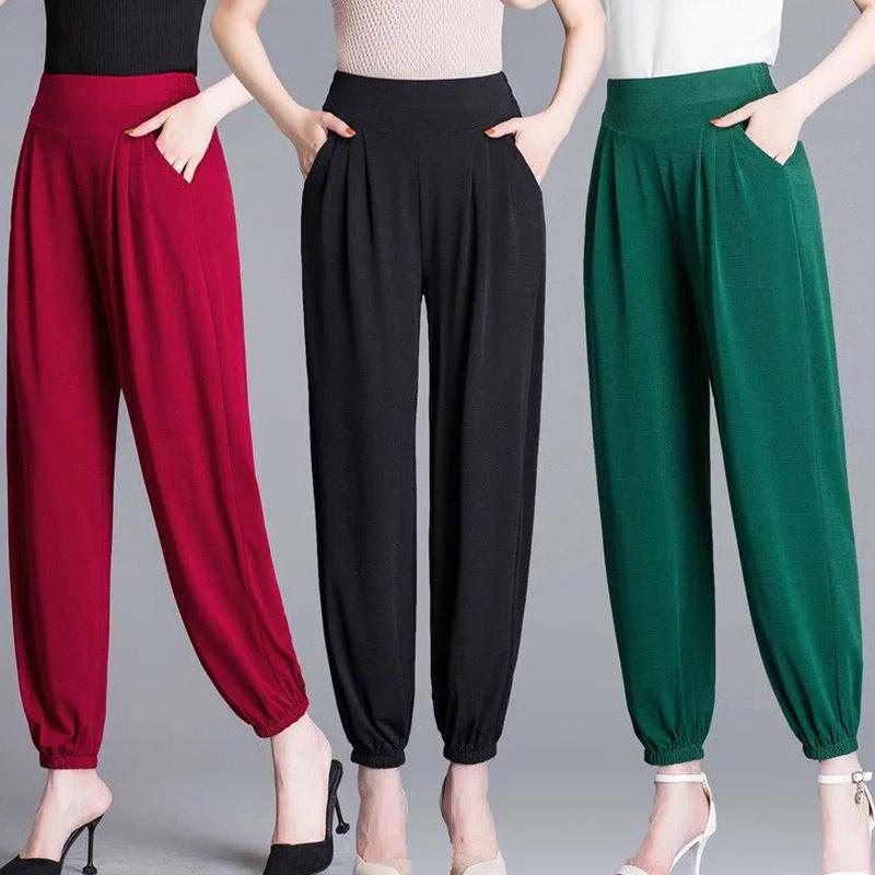 Women's Summer Thin Ice Silk Bloomers Plus Size Mother Pants Nine Points Anti-mosquito Square Dance Pants