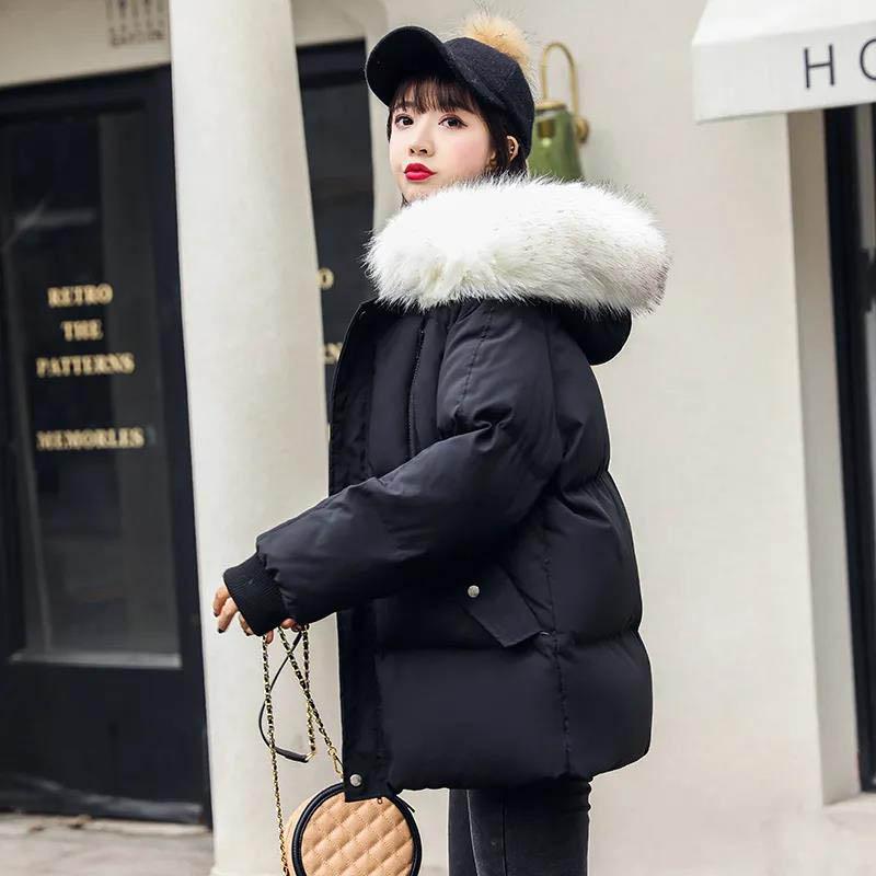 Winter Clothes Loose Down Coat Women Big Fur Collar Thick Bread Coat Student Padded Coat Jacket Women