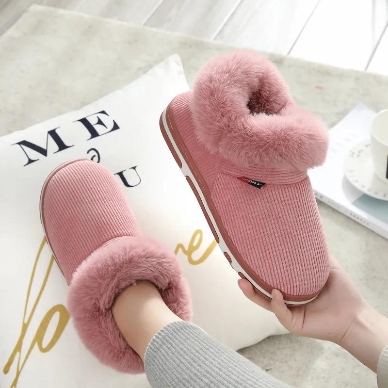 Men's Cotton Slippers Bag with Thickened Soft Bottom Non-slip Winter Home Warm Cotton Laces Heel Plush Cotton Shoes Women