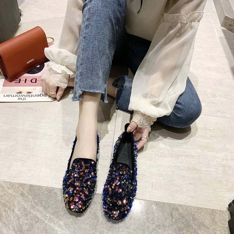 Rhinestone Society Women's Shoes Spring and Summer Korean Style One-legged Peas Shoes Pumps