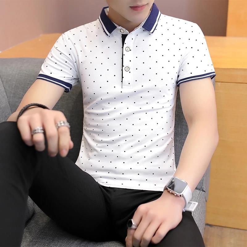 Summer Cotton Men's Shirt Short-sleeved T-shirt Lapel Half-sleeved Youth Self-cultivation Bottoming T-shirt