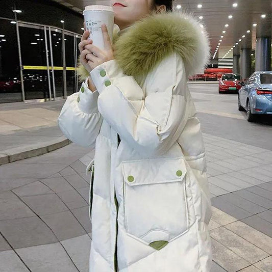 Women's Over-the-knee Mid-length Padded Coat Winter Coat Thick Padded Coat Big Fur Collar Loose Bread Parkas