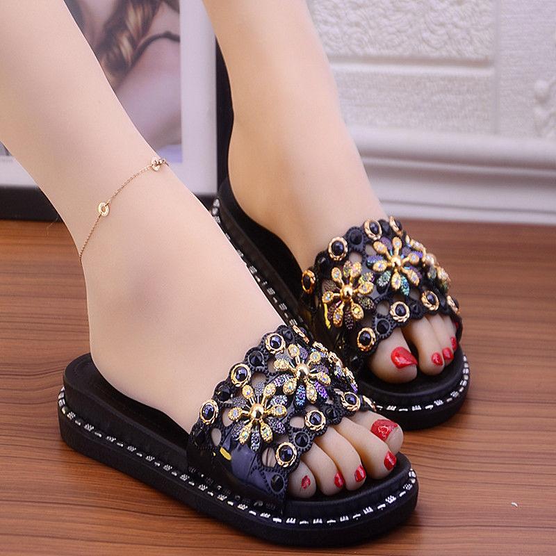 One Word with Pearl Slippers Women's Outer Wear Platform Sandals and Slippers Women's Sandals Can Be Worn Indoors and Outdoors