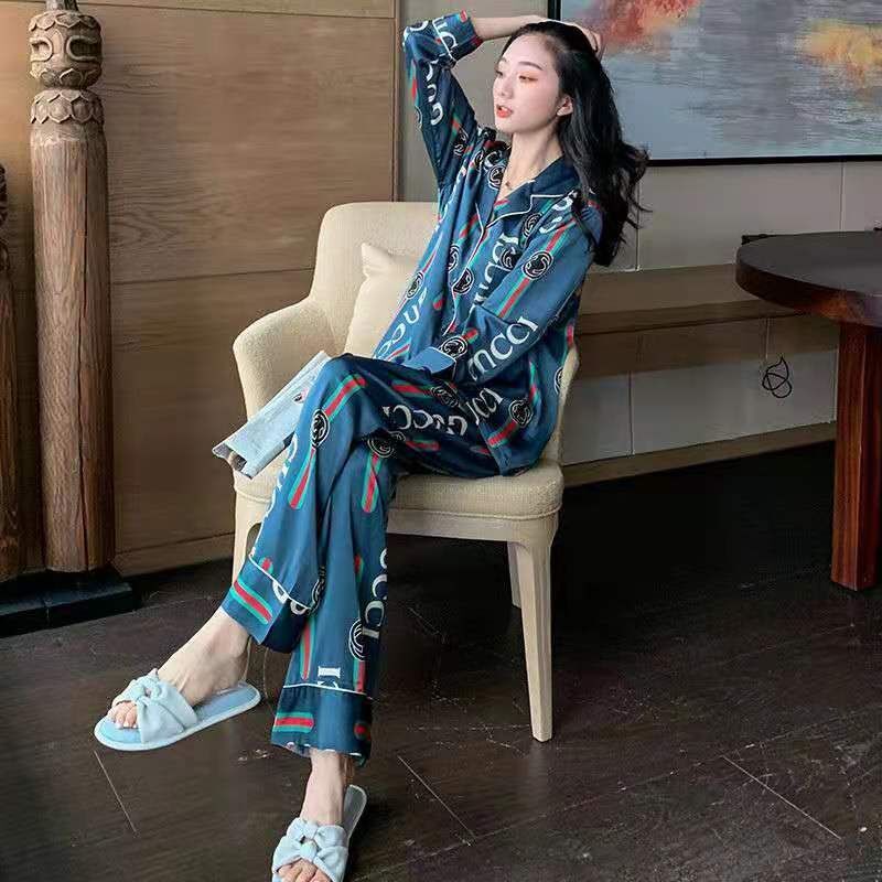 Imitated Silk Long-sleeved Trousers Women's Pajamas Sexy Korean Version Plus Fat Home Service Suit