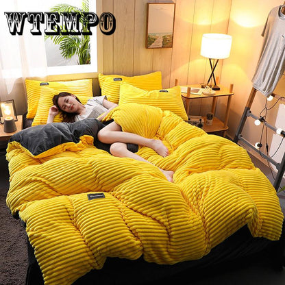 Wtempo Fleece Warm Winter Bedding Bed Duvet Cover Set Flannel Fleece Flat Sheet 4pcs Home Bedclothes