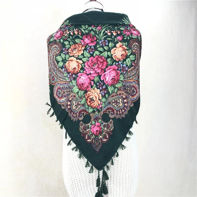 Women's Ethnic Style Square Scarf Printed Shawl Fringed Cotton Scarf Autumn and Winter Warm Embroidered Shawl Multifunctional Turban Shawl Scarf