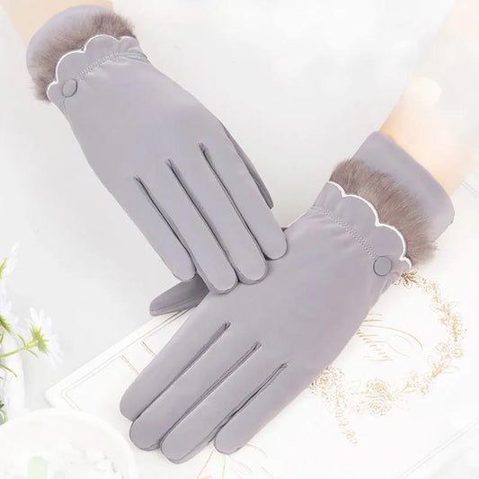 Gloves Women Winter Thick Skin-friendly Warm Cotton Gloves Students Cute Touch Screen Windproof Warm Plus Velvet Cold Riding