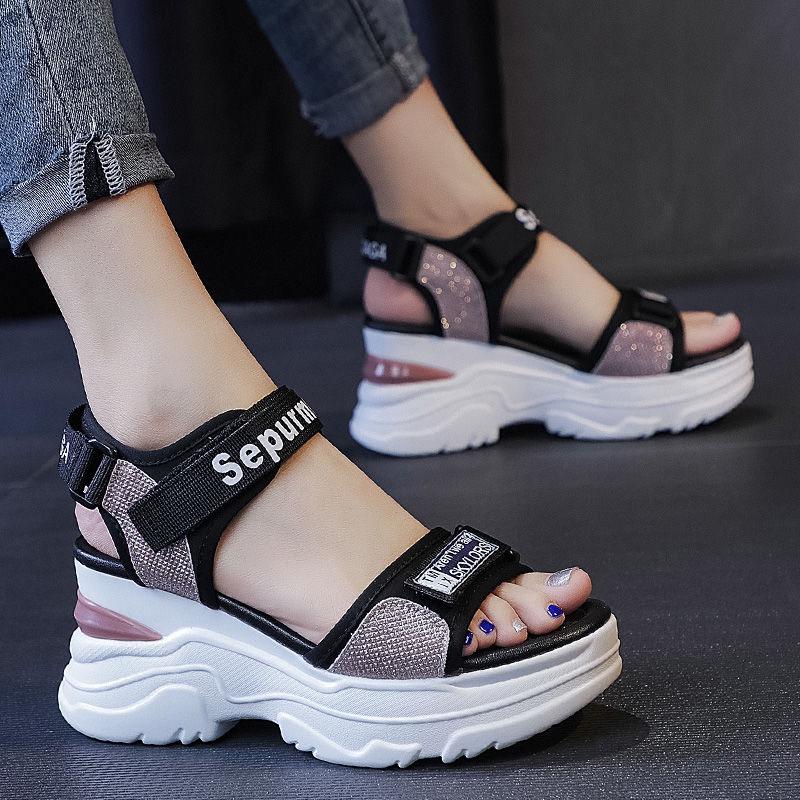 Plus Size 35-39 Fashion Women Mesh Shoes Cutout Beach Casual Sandals Flip Flop Sandals Ins Increased Roman Shoes