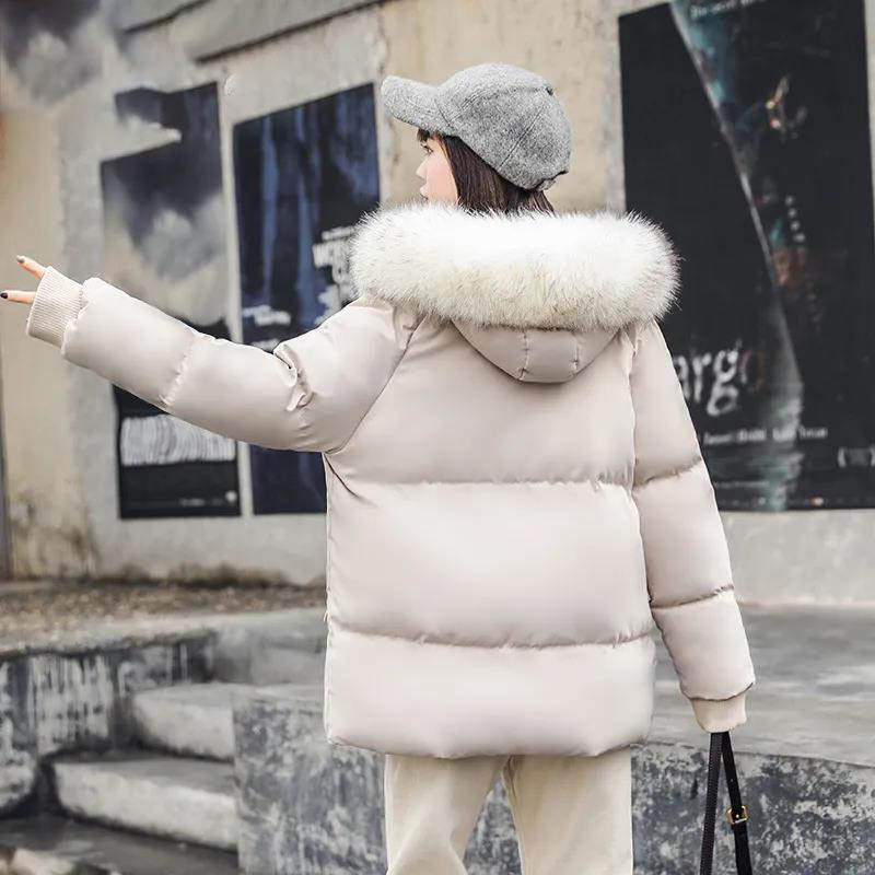 Winter Clothes Loose Down Coat Women Big Fur Collar Thick Bread Coat Student Padded Coat Jacket Women