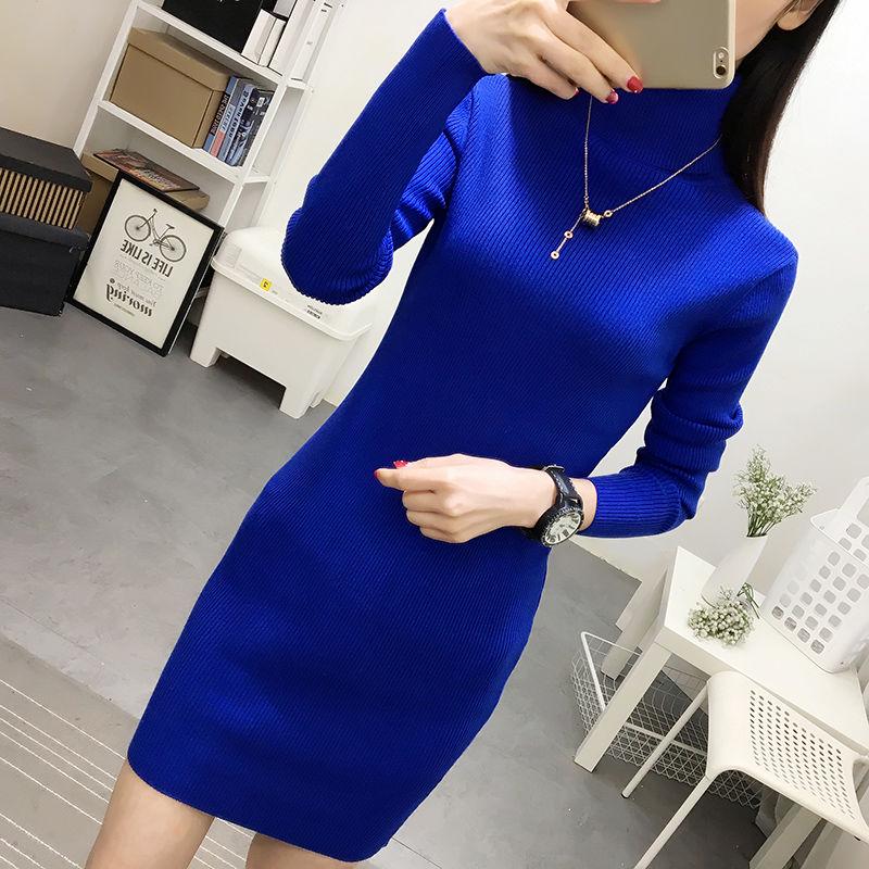 Winter Knitted Women Sweater Dresses Pullovers Long Sleeve Women Slim Warm Sweaters Dresses