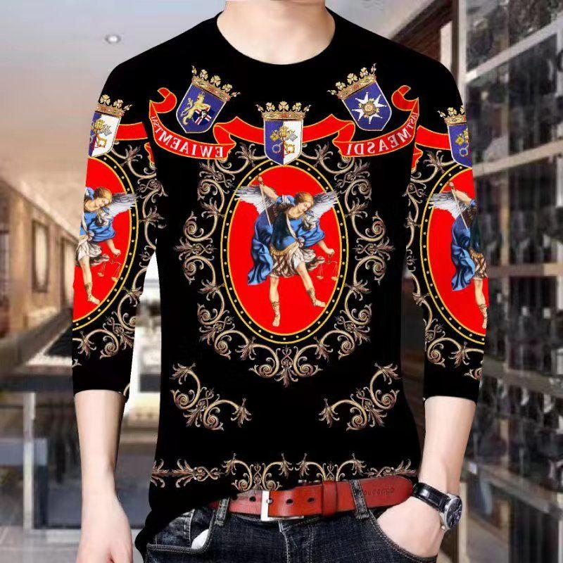 Men's tops spring and autumn men's long-sleeved T-shirt men's 3D printed round neck T-shirt