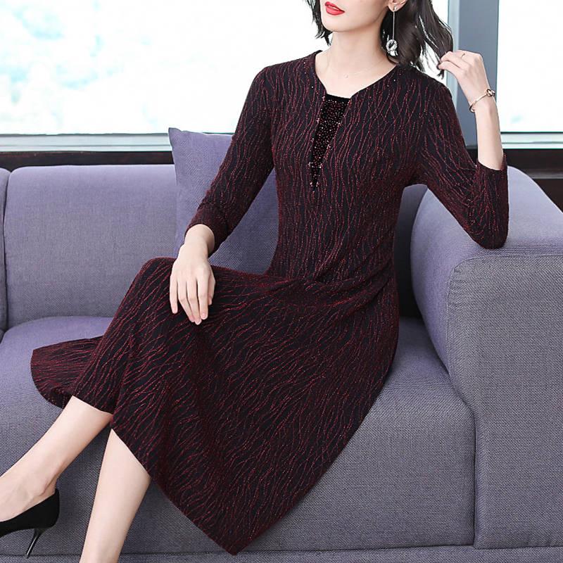 Plus Size Bright Silk Dress Women Long Sleeve O-Neck Dress Sexy Office Vintage Bandage Dresses