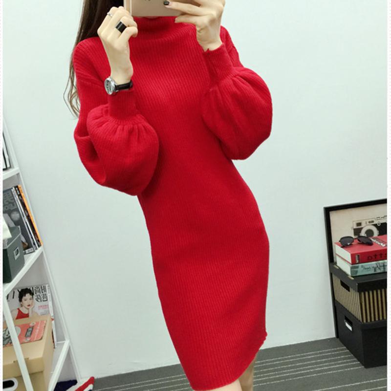 Autumn and Winter Half-high Collar Sweater Lantern Sleeve Casual Jacket Slim Knit Young Women's Top