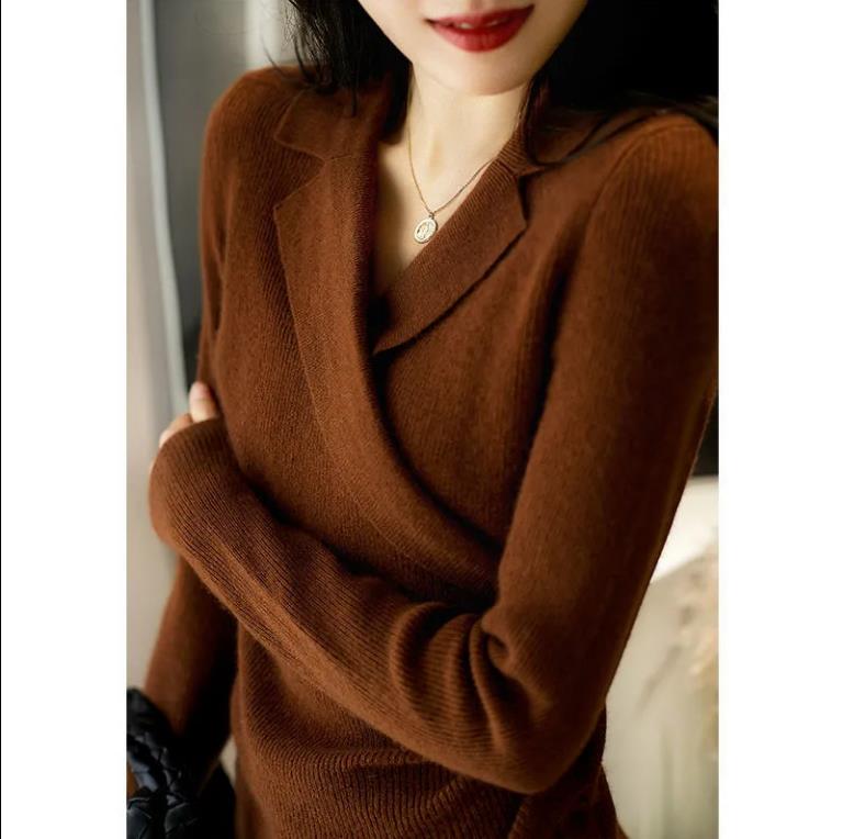 Autumn and Winter V-neck Crossover Ladies Sweater Elegant Temperament Gentle Knit Sweater Wear All-match Waist Casual Loose Shirt