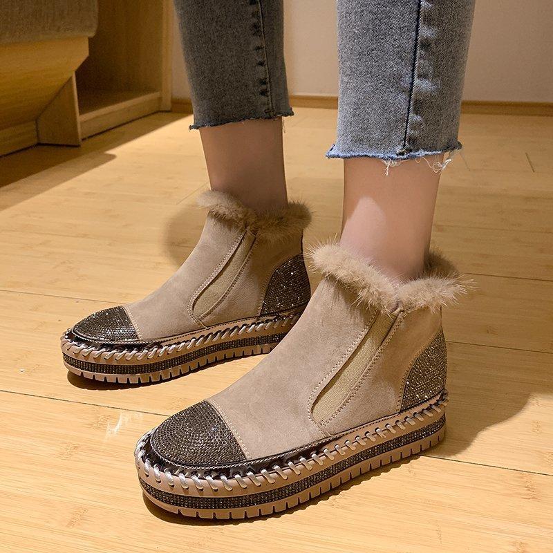 Autumn and Winter Fashion Rhinestones and Velvet Warm Snow Boots Casual Women's Shoes