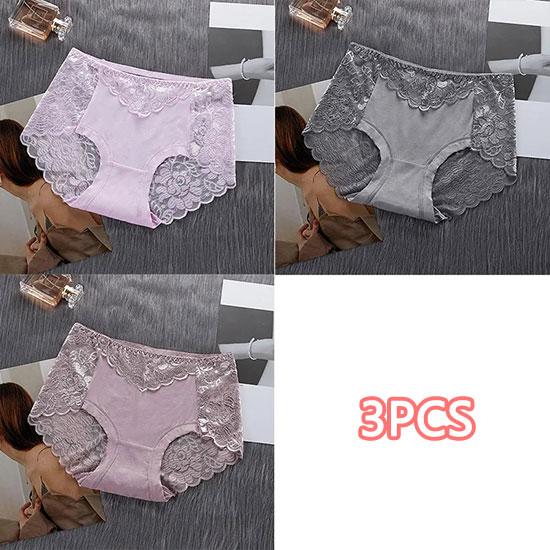 3PCS Women's Panties Sexy Lace Mid-waist Transparent Seamless Underwear Hip-lifting Thin Section Mid-low Waist Briefs