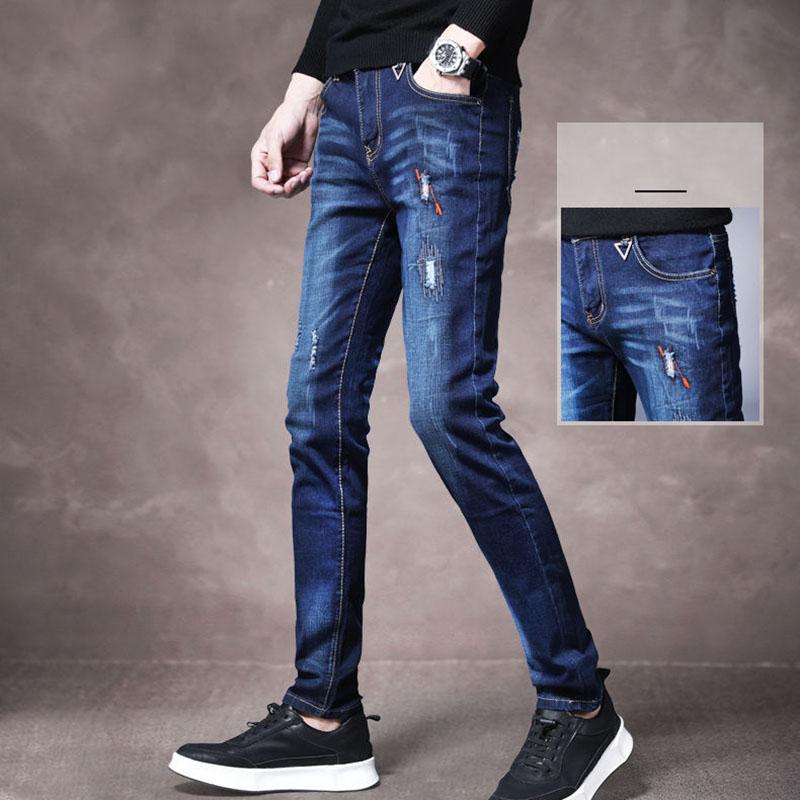 Summer Scratch Men's Jeans Casual Slim Fit Youth Distressed Black Jeans