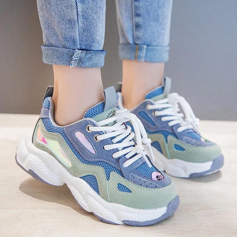 2021 Spring and Autumn Children's Casual Daddy Shoes Girls Sports Shoes Big Boys Boys Fashion Mesh Running Shoes