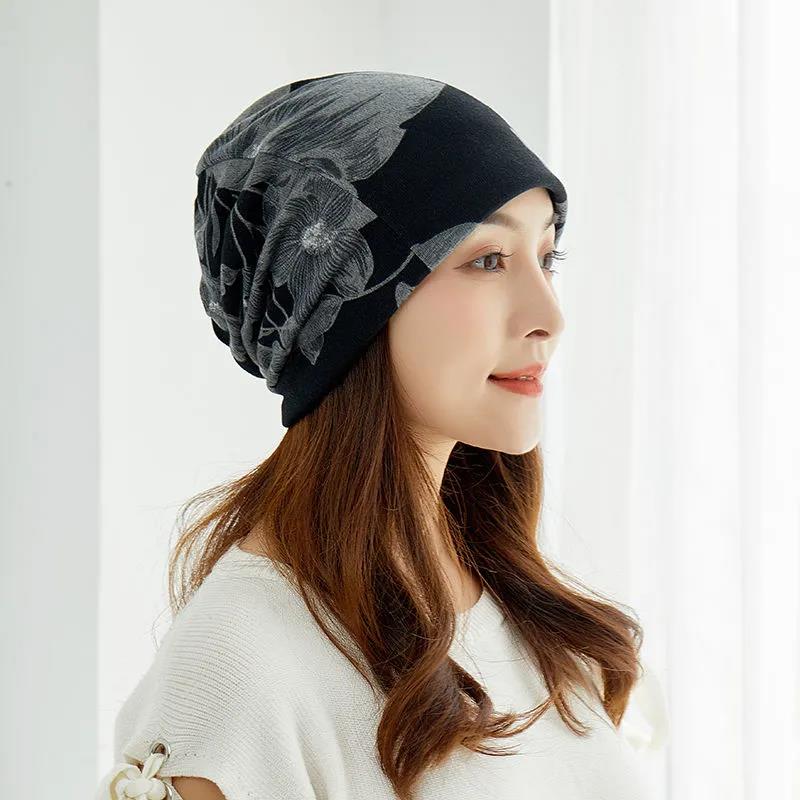 Women's Flower Hat Autumn and Winter Warm Multi-purpose Scarf Turban Mask Hat Pullover Sports Cap Casual Ear Protection Cap Bib Confinement Cap