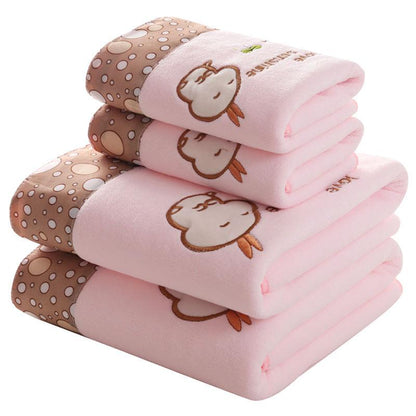 2PC Daily Household Towel Set Thick Absorbent Towel Bath Towel Face Towel Facial Towel More Absorbent Than Pure Cotton No Hair Loss Dry Hair Towel