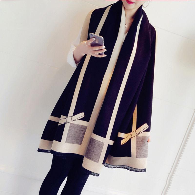 French Retro Wool Cloak Temperament Shawl Thickened Warm Student Long Plaid Double-sided Scarf Female Commuter