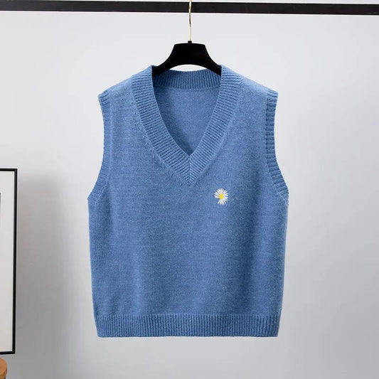 Thin Sweater Waistcoat Loose V-neck Short Sleeveless Waistcoat Sweater Outer Wear Knitted Vest Vest Women Pure Color All-match Women's Clothing