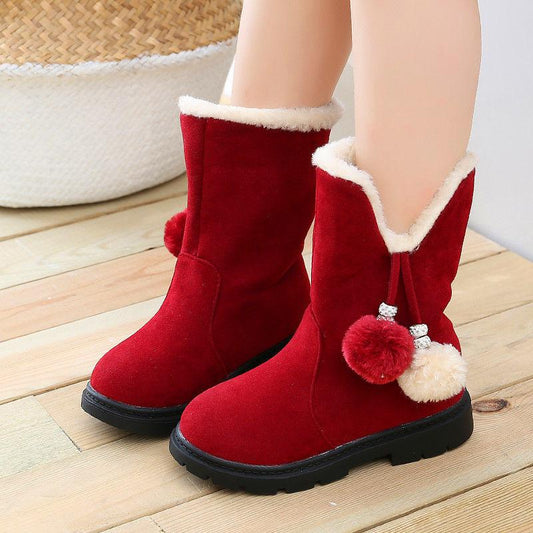 Girls' Boots Autumn Winter Plus Velvet Elementary School Students Warm Children Snow Boots Girls Thick Non-slip Long Tube Cotton Boots