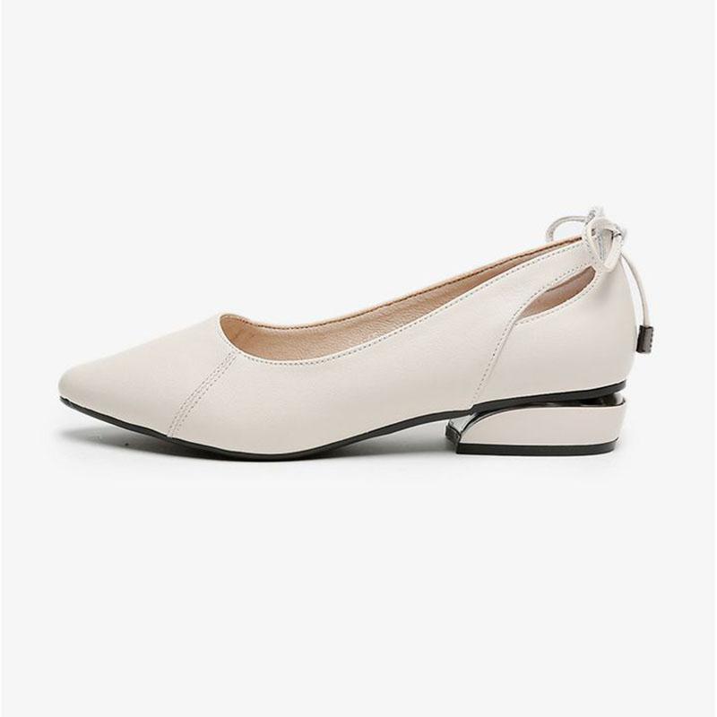 Soft Leather Shoes Women Spring Summer Work Low Heels Pointed Shoes Shallow Mouth Shoes Ladies Thick with Work Shoes