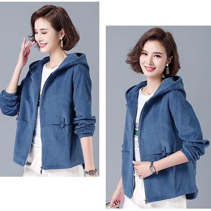 Short Coat Women's Spring and Autumn Large Size Casual All-match Corduroy Fabric Jacket