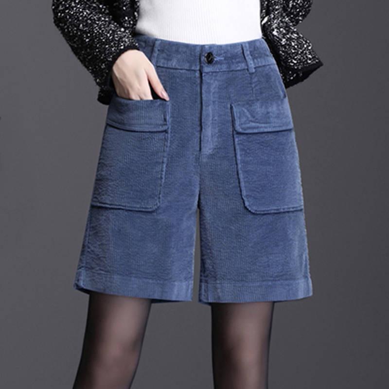 Corduroy Shorts Women High-waisted A-Line Wide Leg Shorts Female Outwear Boots Shorts