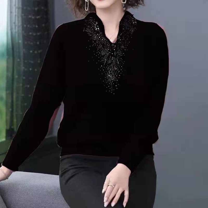 Plus Velvet Bottoming Shirt Women Autumn and Winter Models Double-sided German Velvet Mother Wear All-match Long-sleeved T-shirt Women